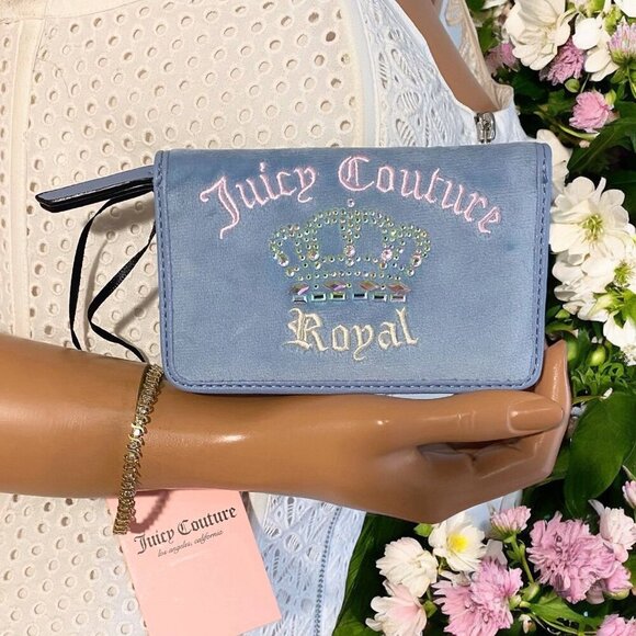 Juicy Couture Dusty Blue Kingdom Elongated Bifold Card Case Wallet NWT - Picture 4 of 7